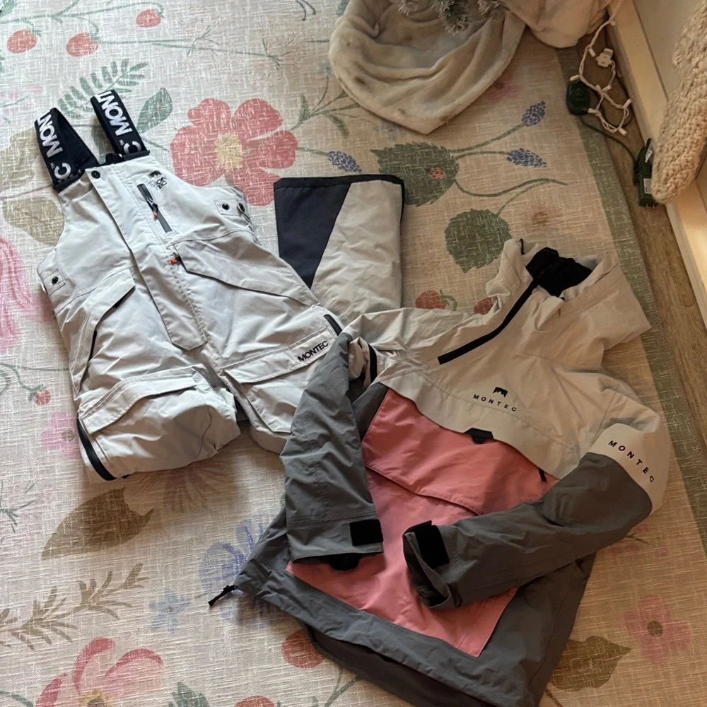 Montec Bibs an Jacket Set XS Pink and Gray - Picture 1 of 7